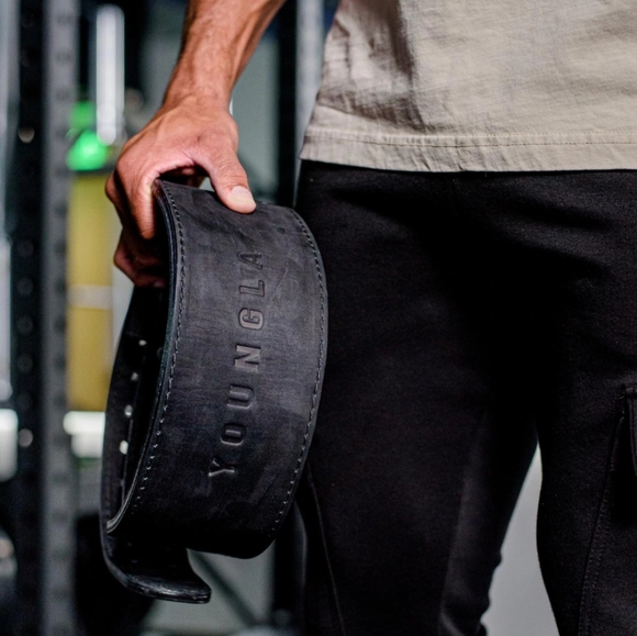 YOUNG LA 8MM WEIGHTLIFTING BELTS BLACK FITNESS POWER - Picture 3 of 5